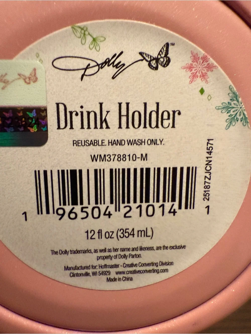 Dolly Parton Pink Slim Drink Holder Tumbler Gold Script WHAT WOULD DOLLY DO?
